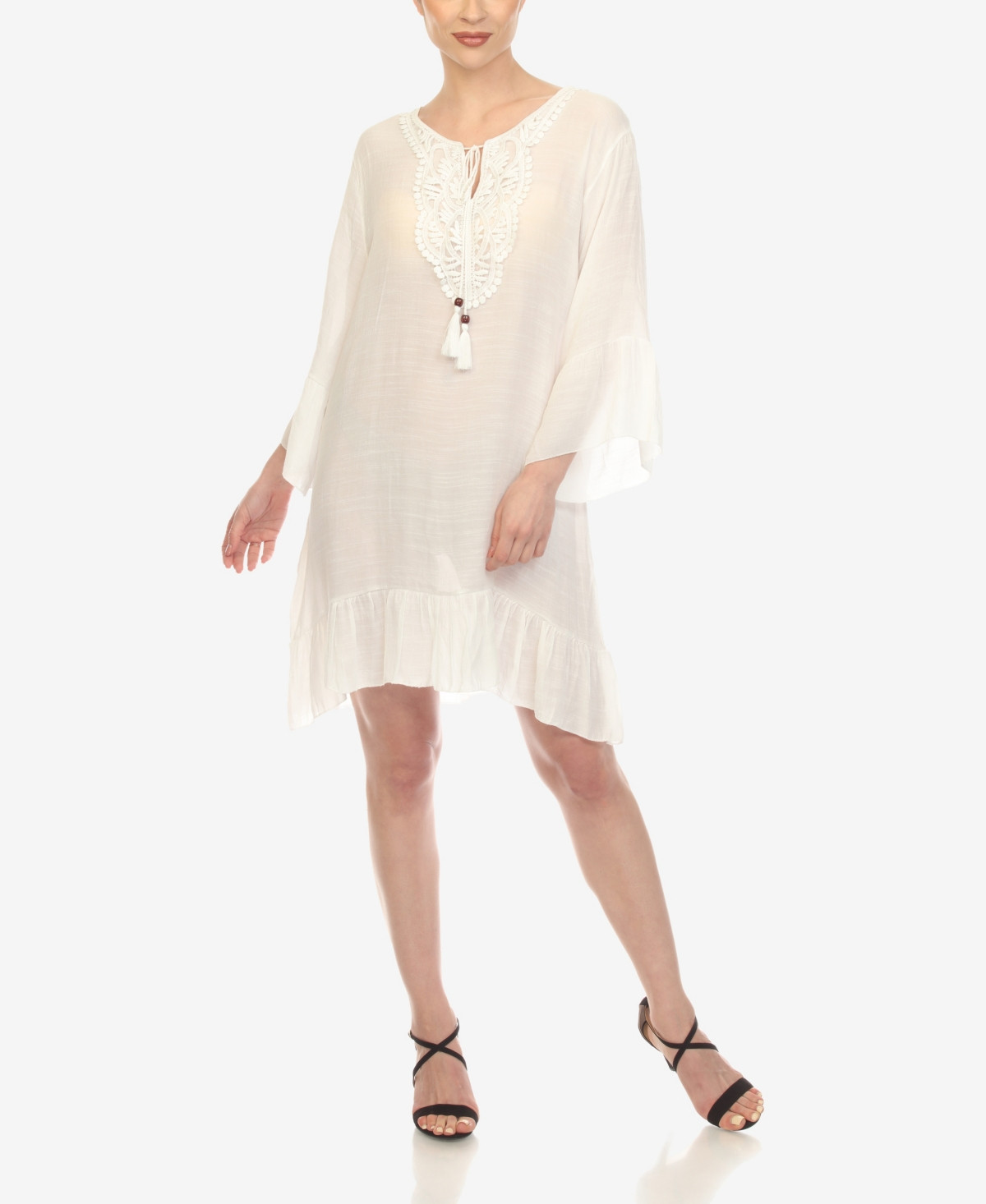 White Mark Women's Sheer Crochet Knee Length Cover Up Dress - White | Macy's