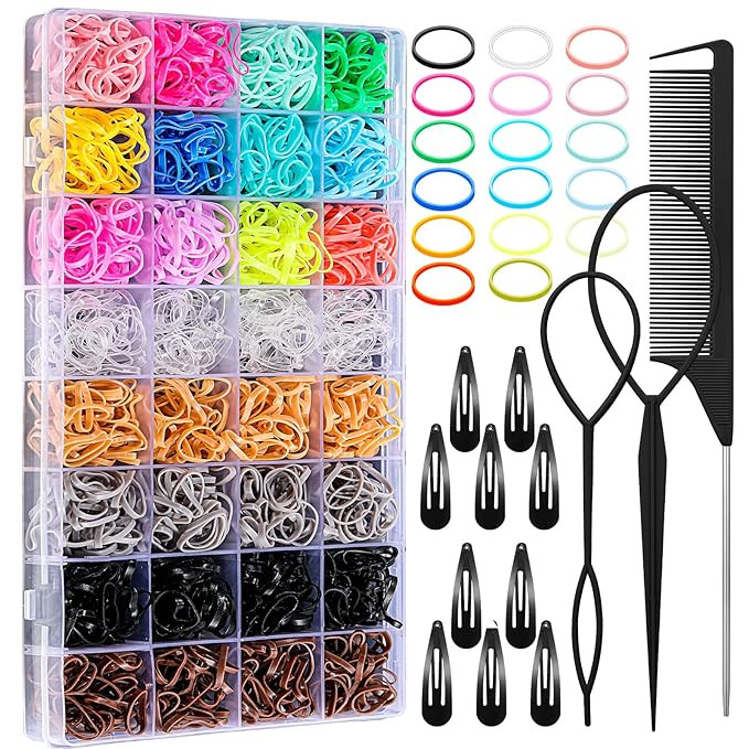 Hair Ties, 17 Colors Elastic Hair Rubber Bands, 2000 Pcs Baby Hair Ties with Hair Styling Tools O... | Amazon (US)