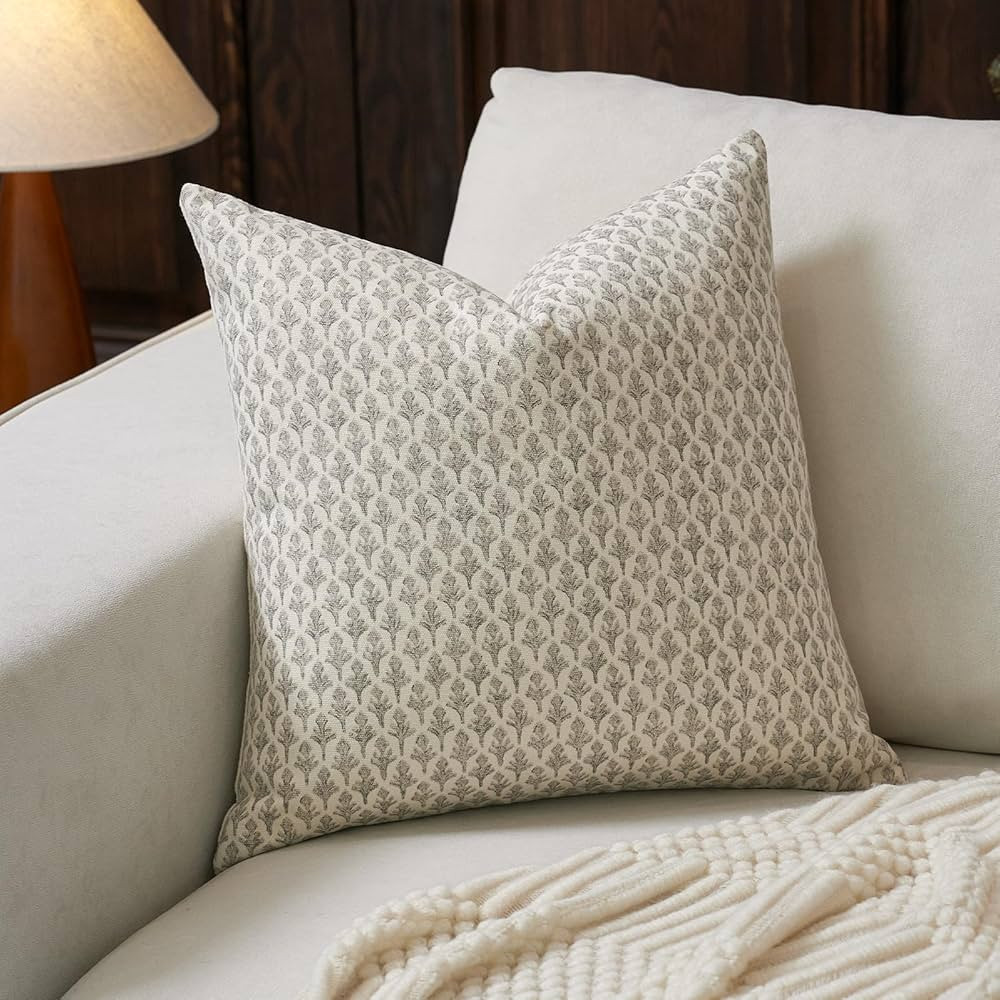 Floral Pillow Covers 20x20 Pillow Cover Block Print Couch Pillows for Living Room Decorative Neut... | Amazon (US)
