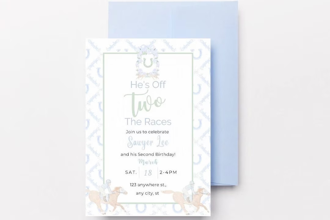 Off Two the Races Horse Themed Kentucky Derby Birthday Party Invitation Watercolor Derby Boys Sec... | Etsy (US)