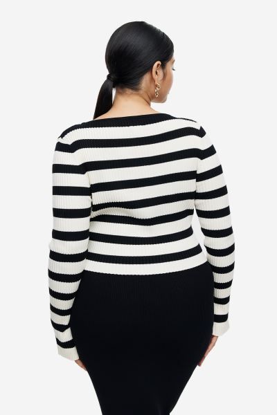 Rib-knit Crop Top - Cream/black striped - Ladies | H&M US | H&M (US + CA)