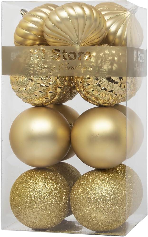 KI Store Large Christmas Balls Gold 4-Inch 16pcs Shatterproof Christmas Tree Ball Ornaments Decor... | Amazon (US)