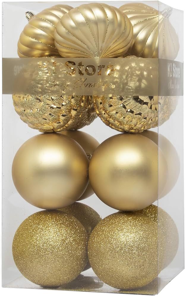 KI Store Large Christmas Balls Gold 4-Inch 16pcs Shatterproof Christmas Tree Ball Ornaments Decor... | Amazon (US)
