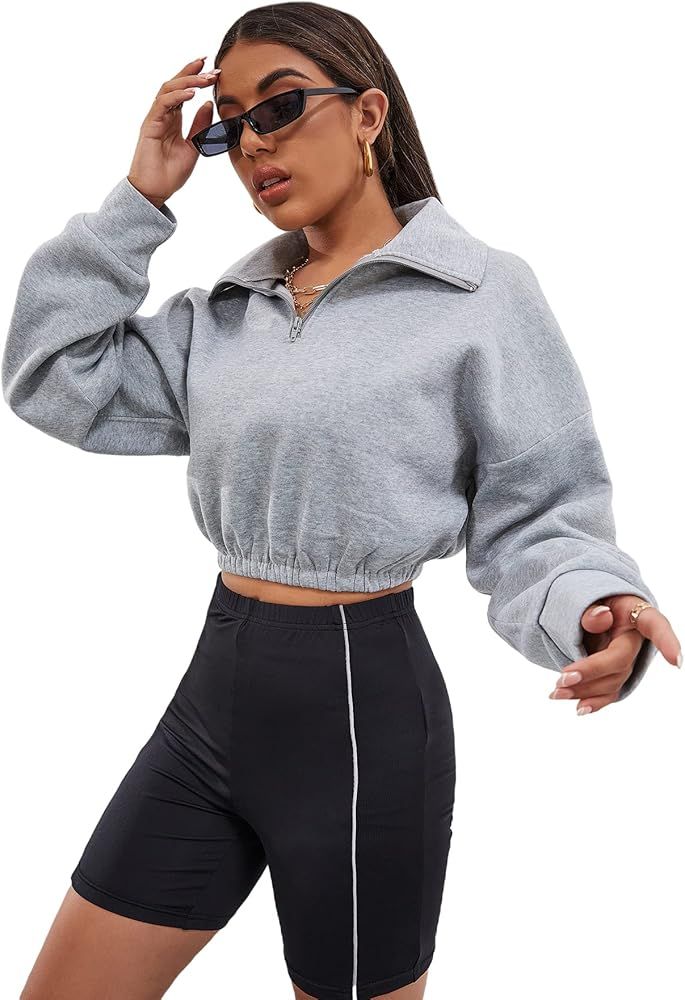 MakeMeChic Women's Half Zip Sweatshirt Drop Shoulder Long Sleeves Zip Up Pullover Tops | Amazon (US)