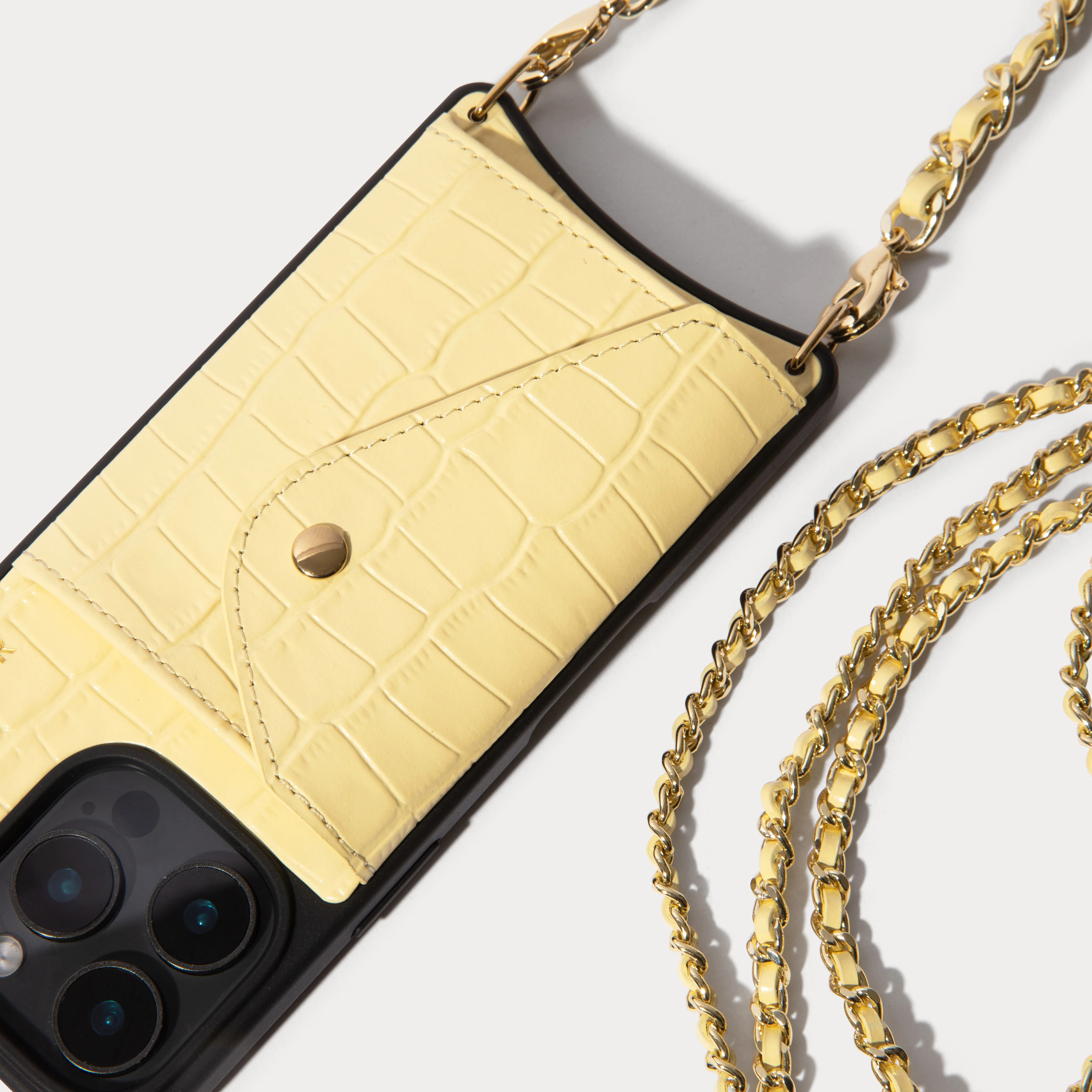 Lily Crossbody Phone Case Set - Butter Yellow Croc/Gold | Bandolier