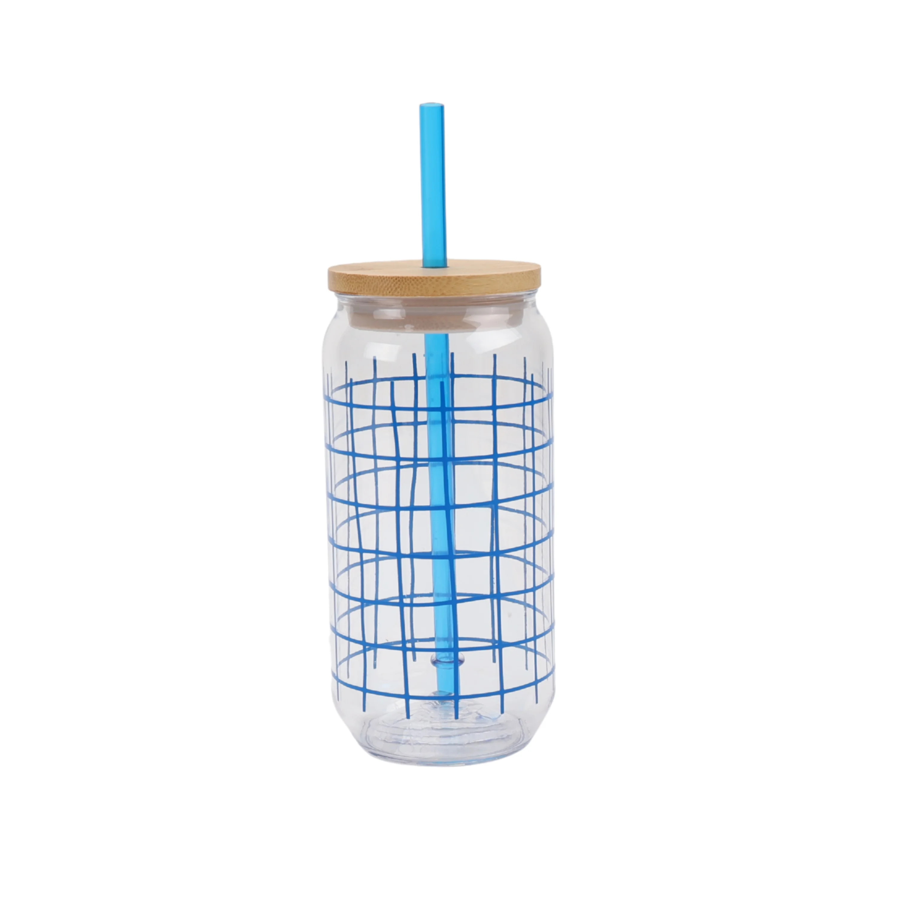 Mainstays 20-Ounce Acrylic Can Shape Tumbler, Blue Grid Pattern | Walmart (US)
