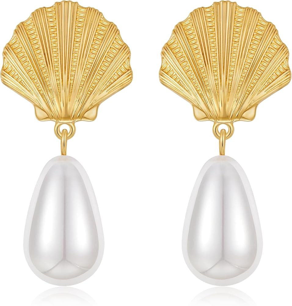 Gold Starfish Dangle Drop Earrings for Women 14k Gold Shell Trendy Dangle Earrings Chunky Stateme... | Amazon (US)