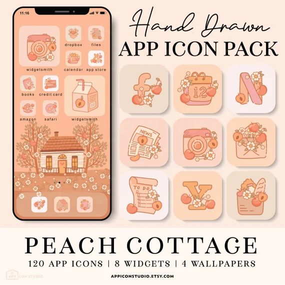 Peach Ios 14 Icons Cottagecore Peach App Icons Summer - Etsy | Etsy (US)