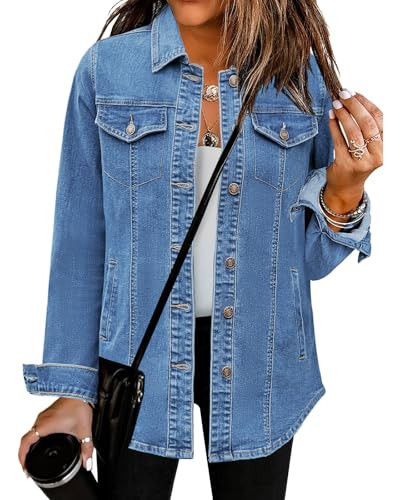 luvamia Lightweight Jean Jacket Denim Button Down Shirt Women Blue Jacket Womens Shacket Fall Casual Jackets For Women Womens Denim Jackets Lightweight Trendy Size Medium Size 8 10 | Amazon (US)