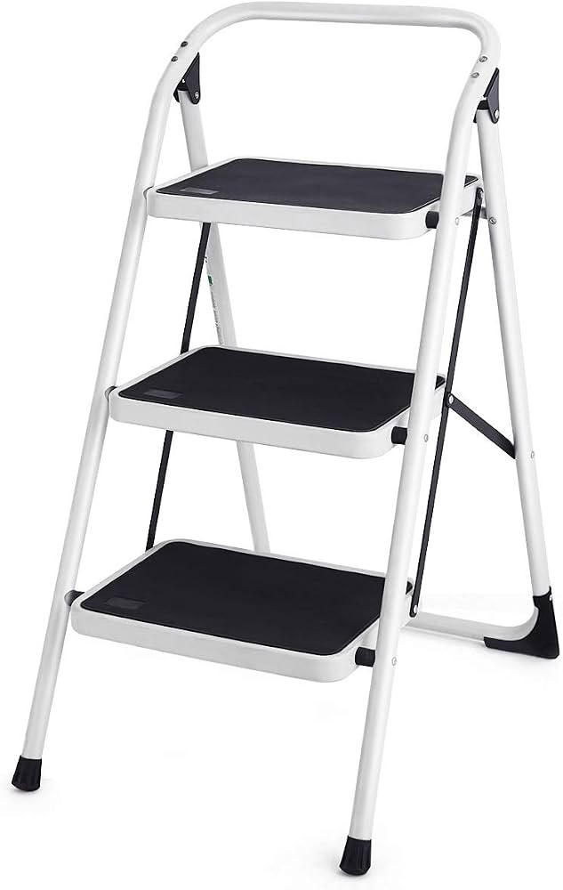 Goplus 3 Step Ladder, Folding Heavy Duty Step Stool Lightweight Steel Ladder with Handgrip and Wi... | Amazon (US)
