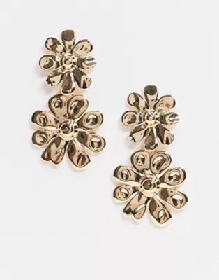 ASOS DESIGN earrings with metal sunflower drop in gold tone | ASOS (Global)