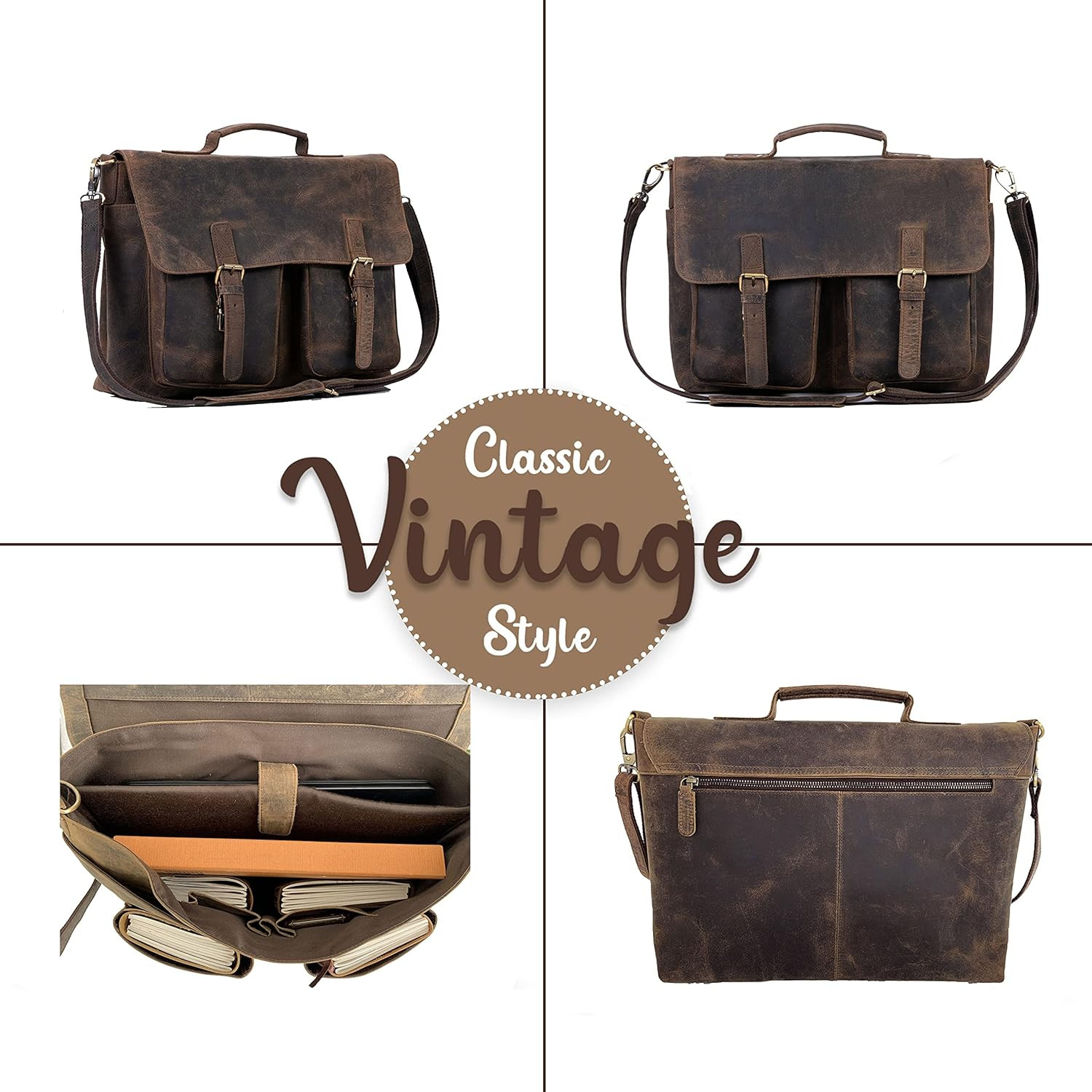 KomalC 18 Inch Leather briefcase Laptop Messenger Bags for Men and Women Best Office School Colle... | Amazon (US)