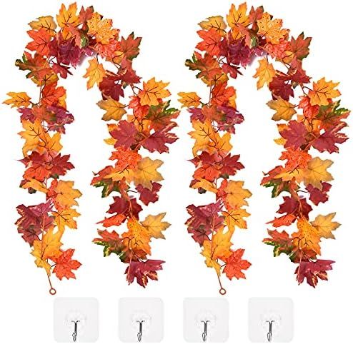 CaseTank 2 Pack Fall Decor Fall Maple Leaf Garland 5.8Ft/Piece Autumn Hanging Vine Artificial Fol... | Amazon (US)