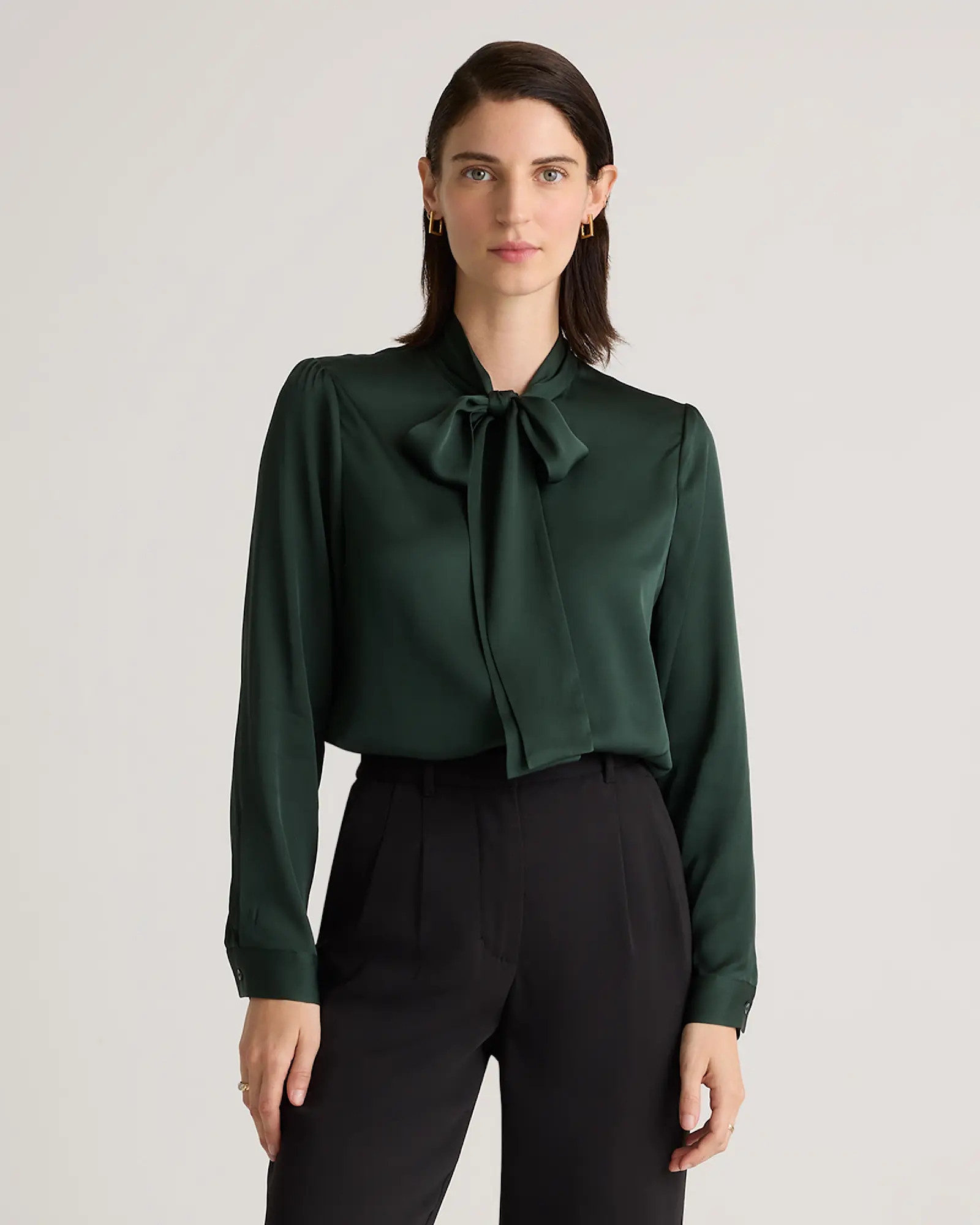 Washable Stretch Silk Tie Neck Blouse | Quince