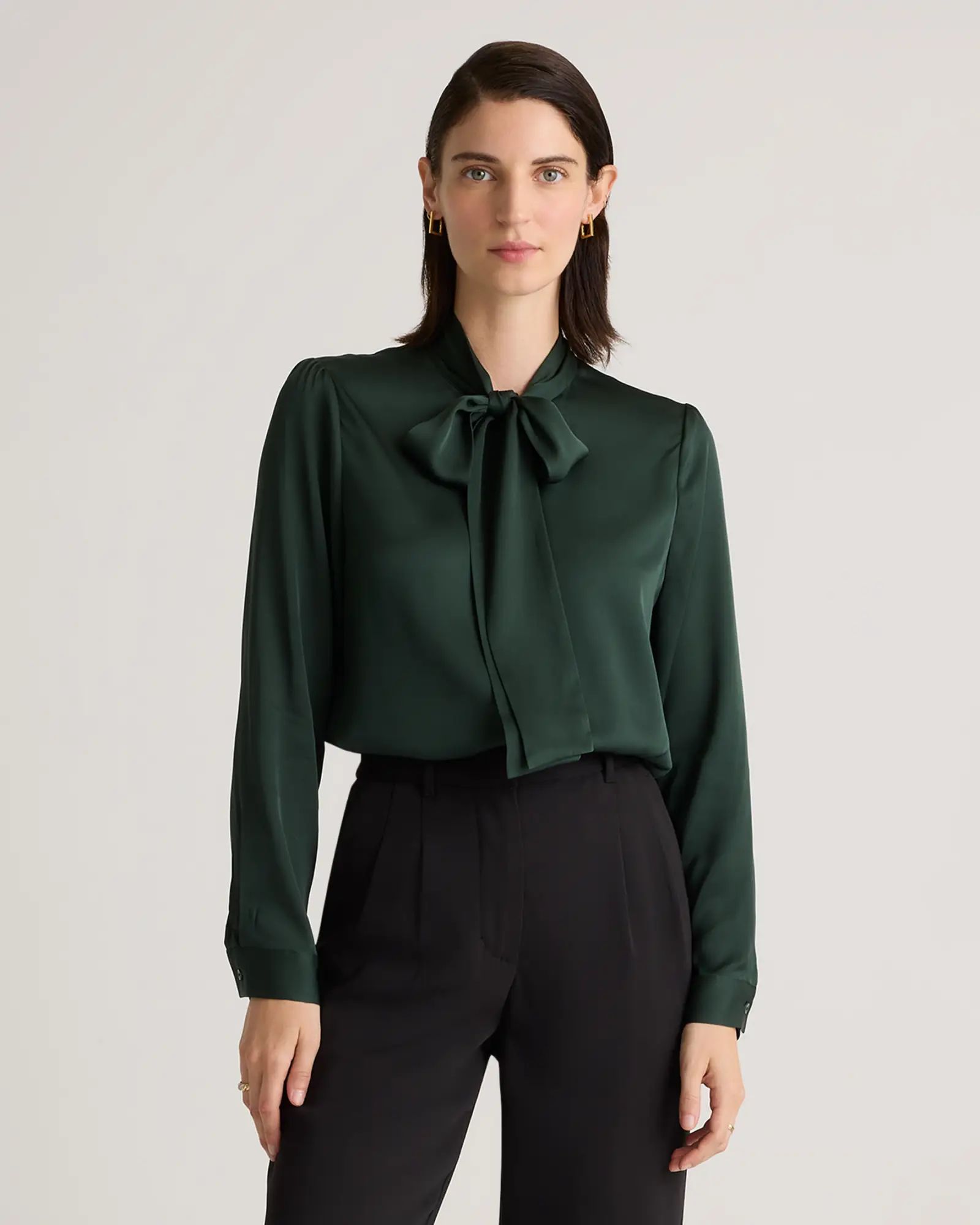 Washable Stretch Silk Tie Neck Blouse | Quince