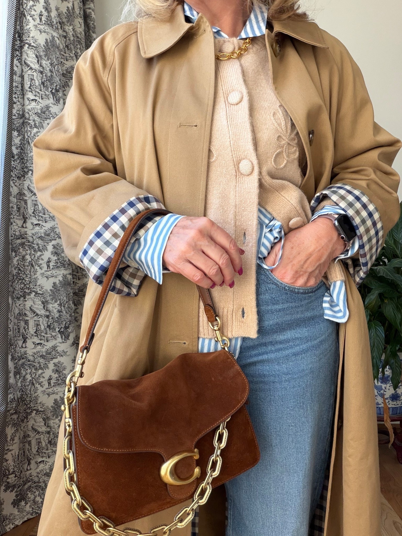 Pinterest inspired! 
Jeans size medium petite 
Blouse size medium 
Sweater size medium 
Trench coat 10 (I’ll link a few options) 
Sneakers I’ll link similar 
Get the socks! 
Spring transition outfit 

#LTKPetite #LTKSeasonal #LTKOver40