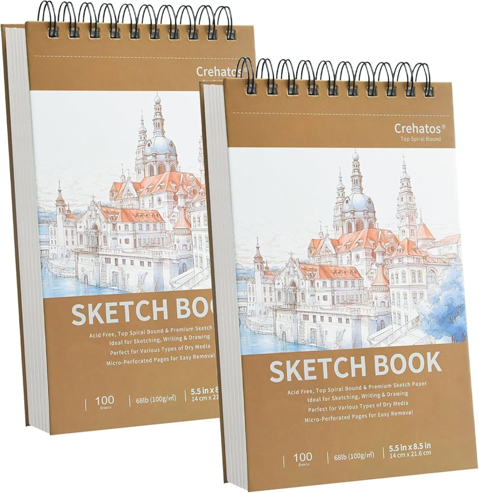 Crehatos 5.5" x 8.5" Sketch Book, Top Spiral Bound Sketch Pad, 100 Sheets Each 68lb/100gsm Drawin... | Amazon (US)