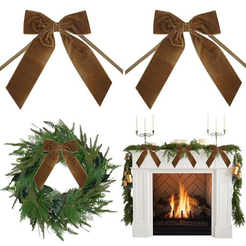 AIMUDI Brown Velvet Bows 7" Premade Velvet Bows Christmas Bows for Gift Wrapping, Holiday Crafts, Wreaths, Garlands, Staircase, Christmas Trees, Home Outdoor Decor Fall Christmas Decorations, 2 PCs | Amazon (US)