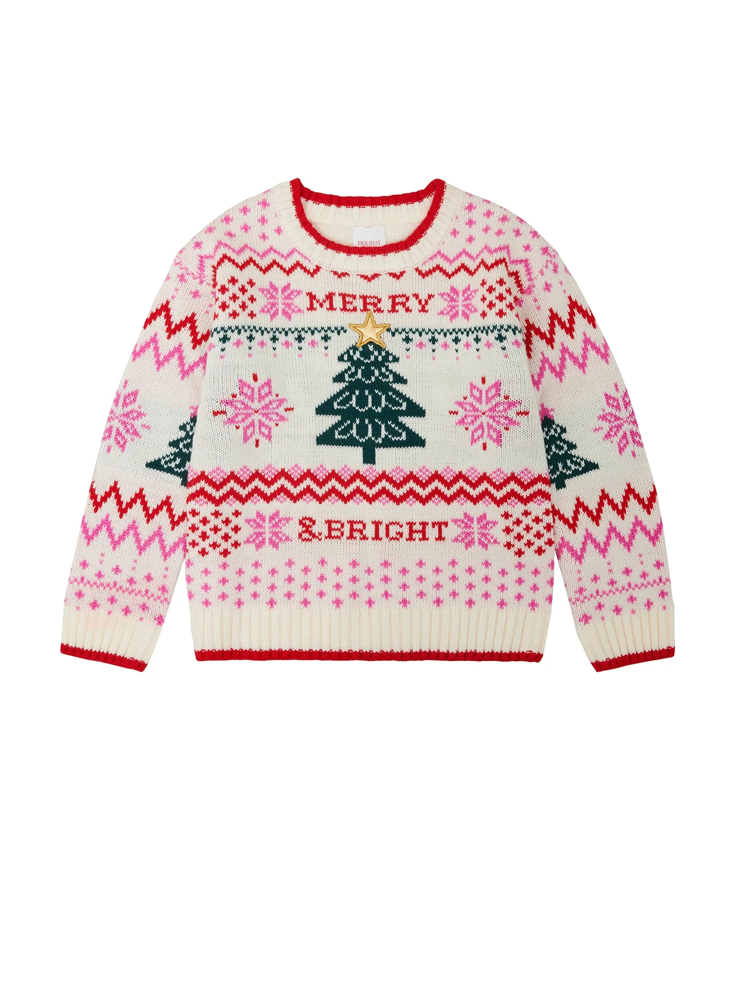 Holiday Time Toddler Girls Merry & Bright Christmas Sweater, Sizes 12M-5T | Walmart (US)