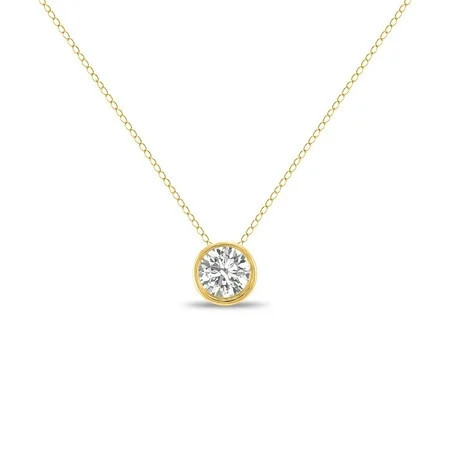 TimeLe$$ Classics Natural Round Diamond Bezel Pendant Necklace For Women in 14K Yellow Gold - 0.50 Carat | Walmart (US)
