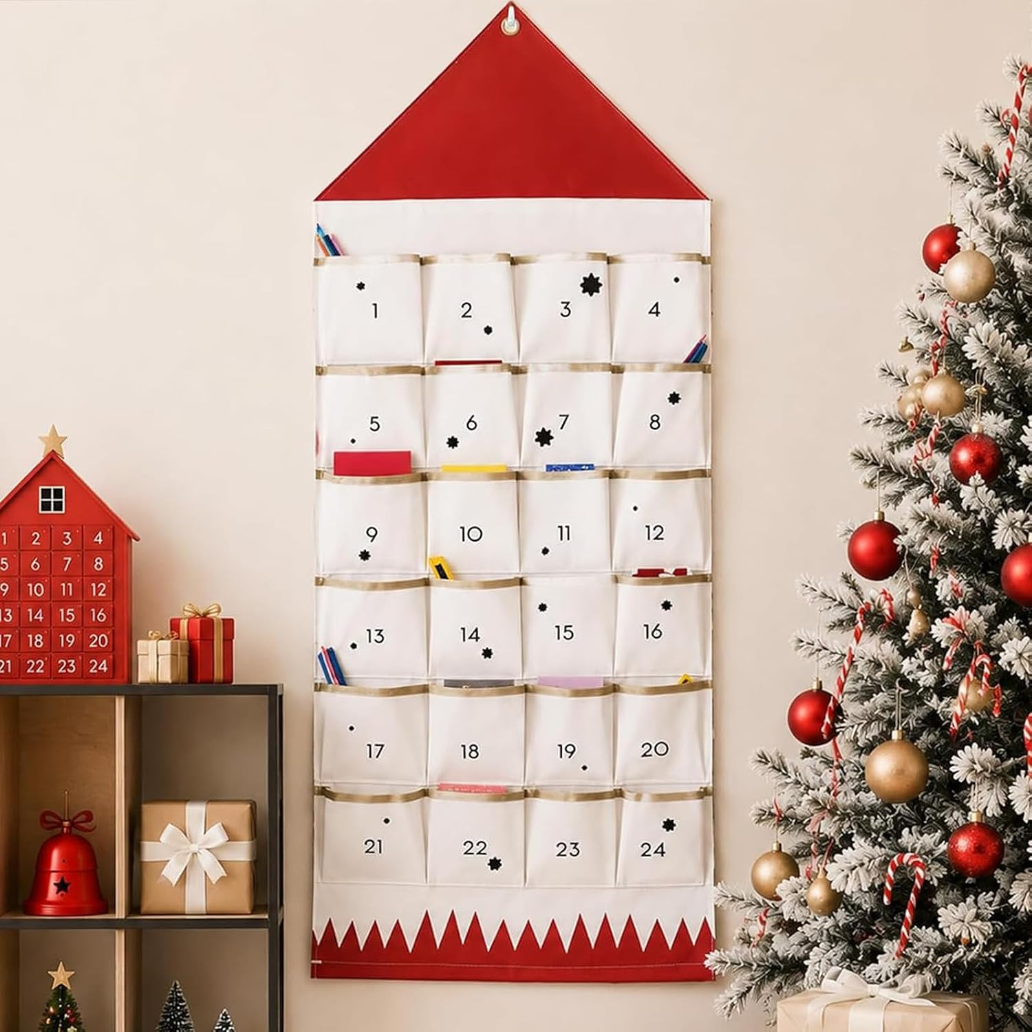 Christmas Advent Calendar, 24 Days Fabric Countdown Calendar with Pockets, DIY Christmas Decor Kit, Reusable Holiday Wall Hanging Decoration, Family Christmas Tradition Gift & Home Xmas Decor（Red） | Amazon (US)