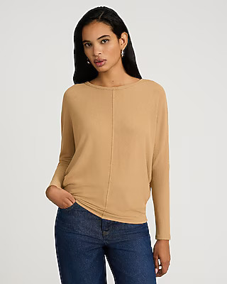 Ribbed Crew Neck Dolman Long Sleeve Tee | Express