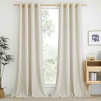 NICETOWN Natural Flax Linen Bedroom Curtains 90 inches Long, Grommet Semi Sheer Vertical Drapes P... | Amazon (US)