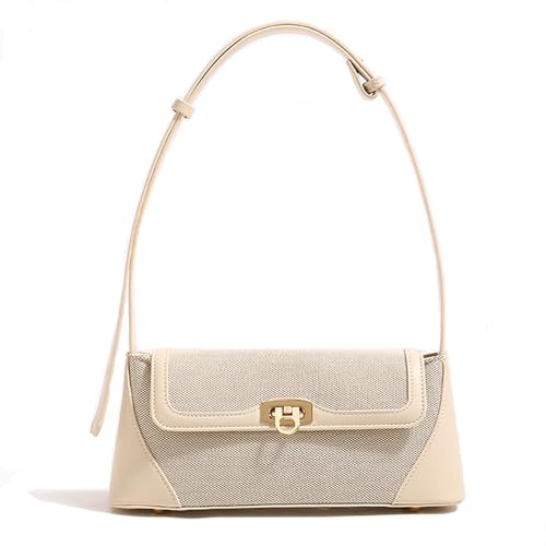 Clutch Shoulder Bag Small for Women PU Leather Canvas Mini Tote Handbag Purse with Buckle Closure, beige | Amazon (US)