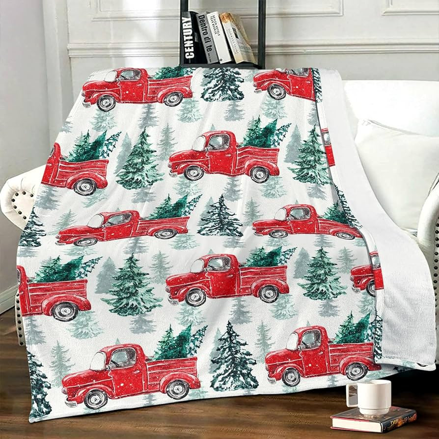 Christmas Throw Blanket Country Rustic Red Truck with Tree Design Blanket Soft Cozy Fuzzy Flannel... | Amazon (US)