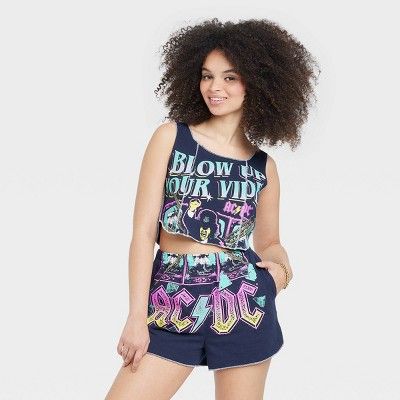 Women's AC/DC Graphic Corset Tank Top - Blue | Target