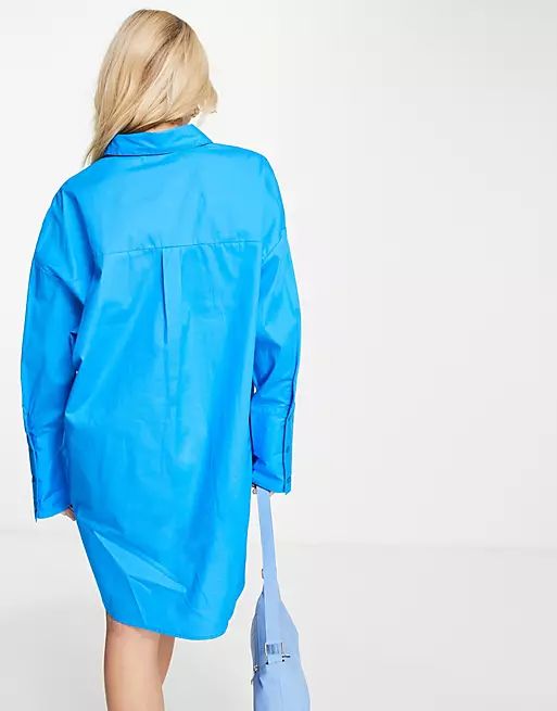 In The Style x Lorna Luxe oversized shirt dress in blue | ASOS (Global)
