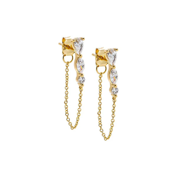 Triple Pear CZ Chain Front Back Stud Earring | Adina Eden