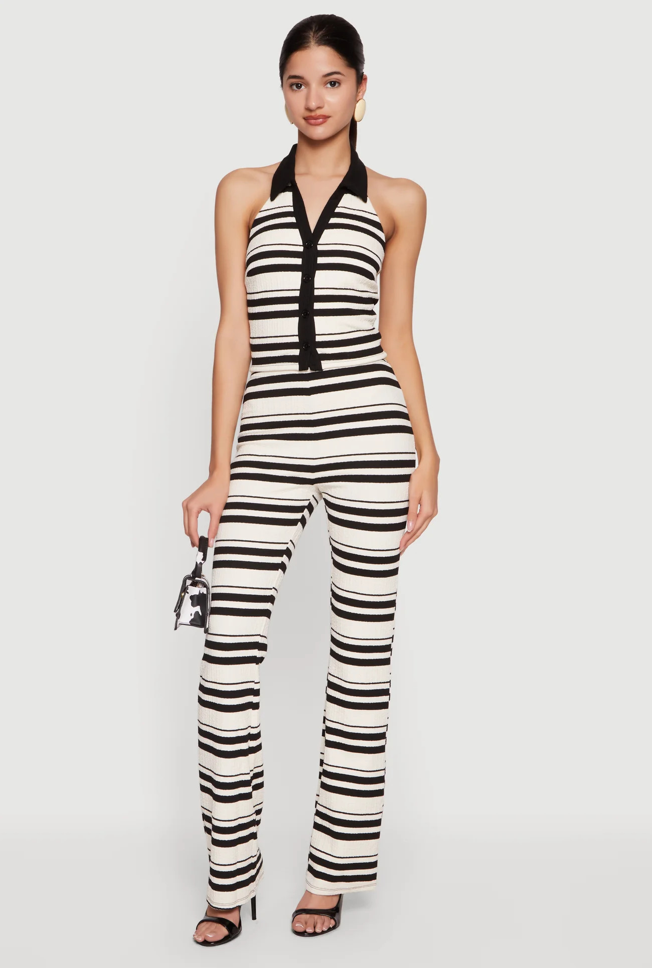 Striped Textured Knit Pull On Pants | Rainbow Shops