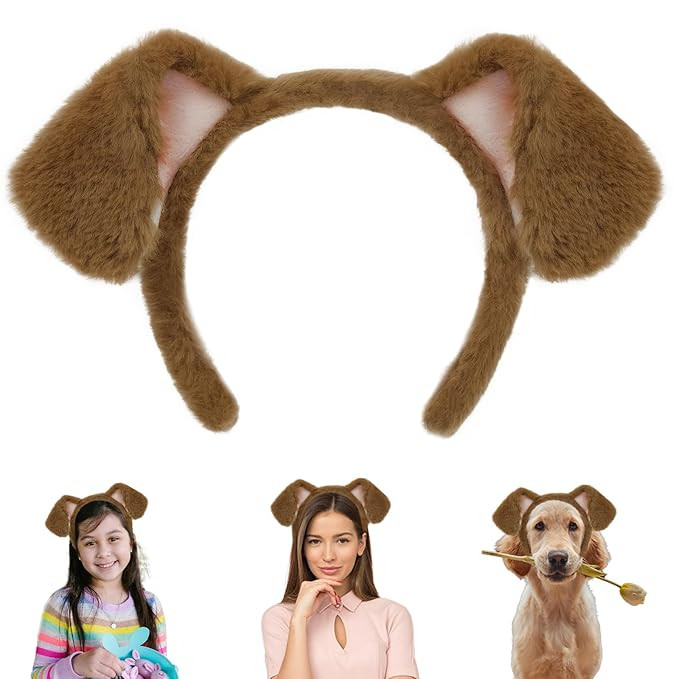 Beviliu Dog Ears Golden, Realistic Animals Ears Headband Brown, Fluffy Cat Bunny Bear Costume Hal... | Amazon (US)