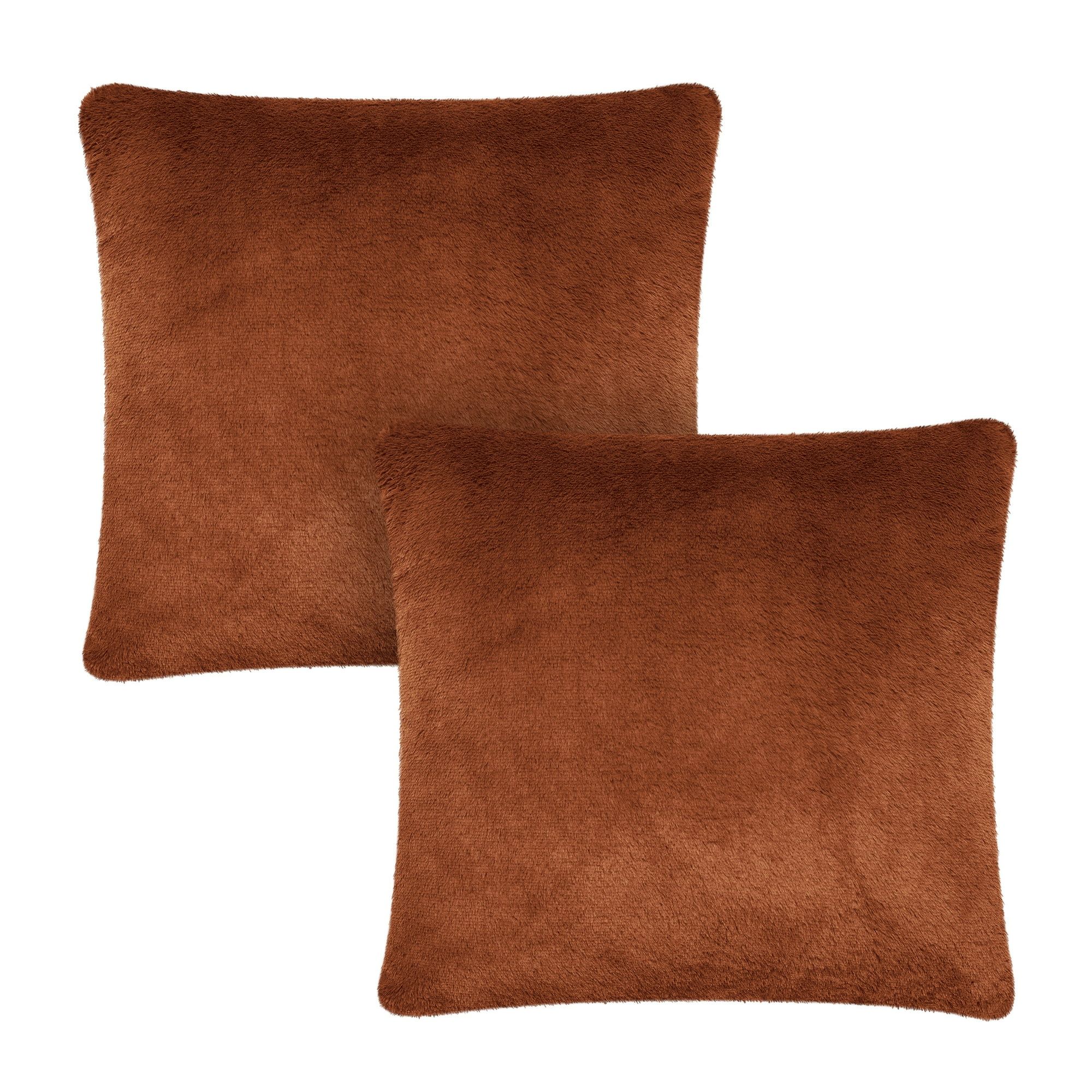 Better Homes & Gardens Plush Faux Rabbit Fur Decorative Throw Pillow, 20" x 20",Brown, 2 Pack | Walmart (US)