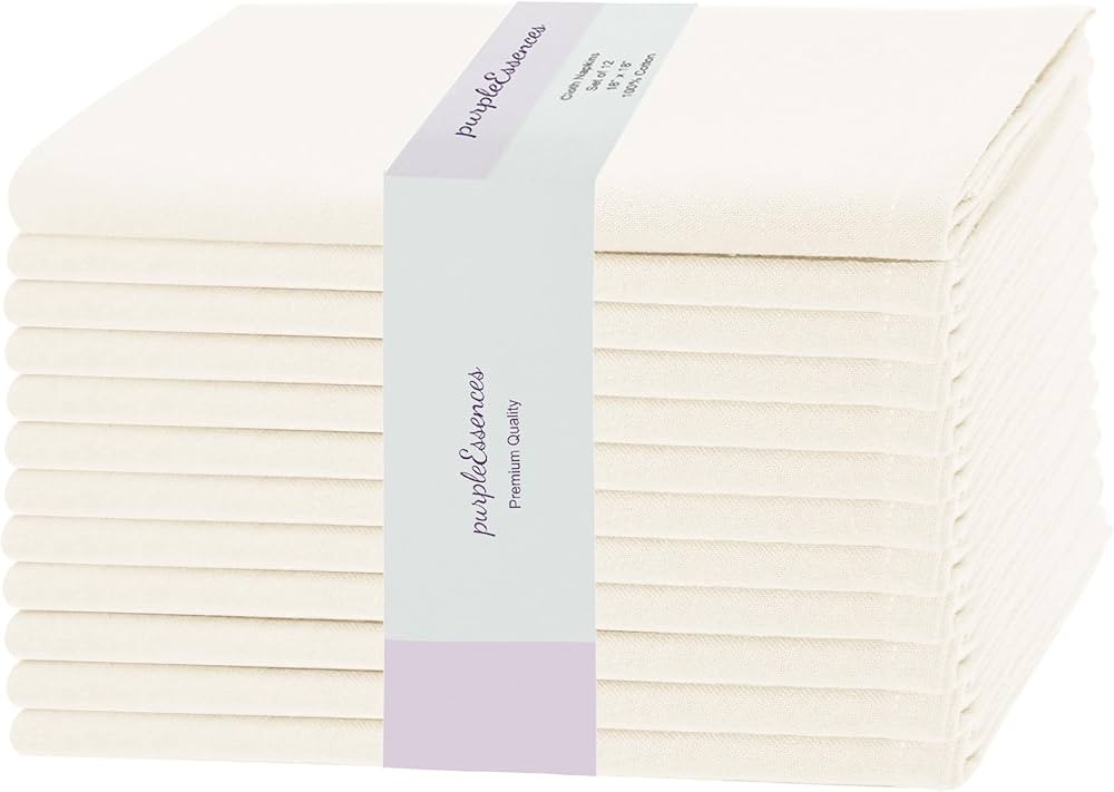 PurpleEssences Set of 12 Cloth Dinner Napkins 100% Cotton 18x18 - Soft Durable Washable - Ideal f... | Amazon (US)