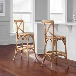 Home Decorators Collection Mavery Patina Oak Finish Cross Back Counter Stool with Woven Rattan Se... | The Home Depot