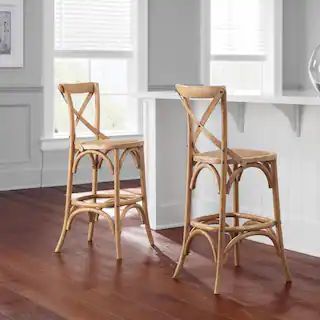 Home Decorators Collection Mavery Patina Oak Finish Cross Back Counter Stool with Woven Rattan Se... | The Home Depot