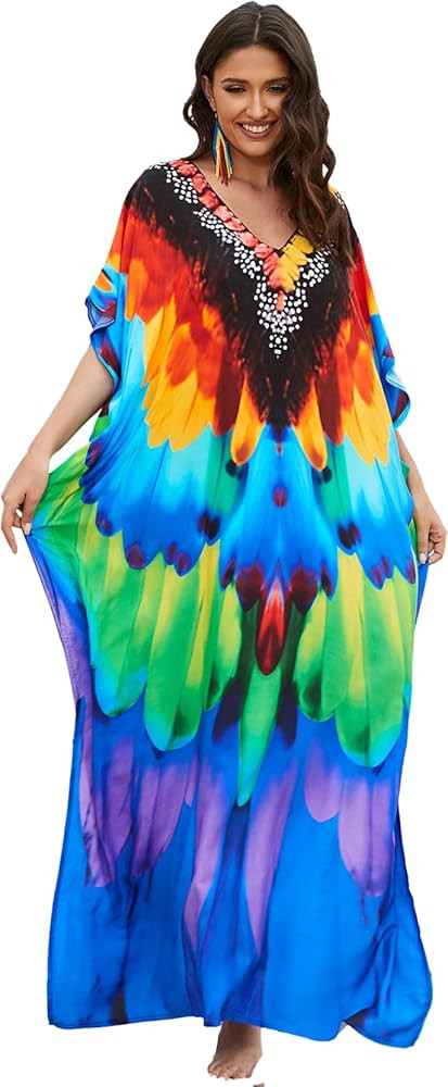 caftans for women plus size swim cover up vneck batwing dress loose fit moroccan caftan mumu dres... | Amazon (US)