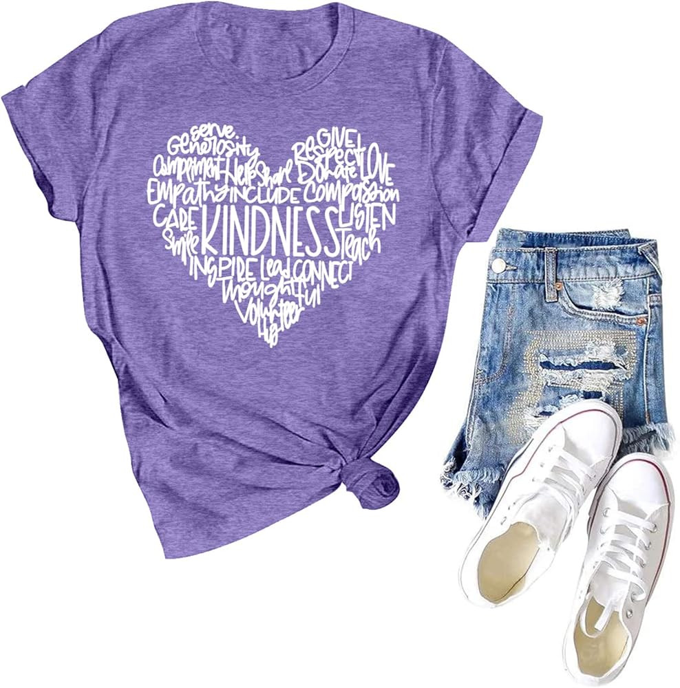 Be Kind Shirt Women Kindness Teacher Shirts Cute Graphic Tee Inspirational Blessed Short Sleeve T... | Amazon (US)