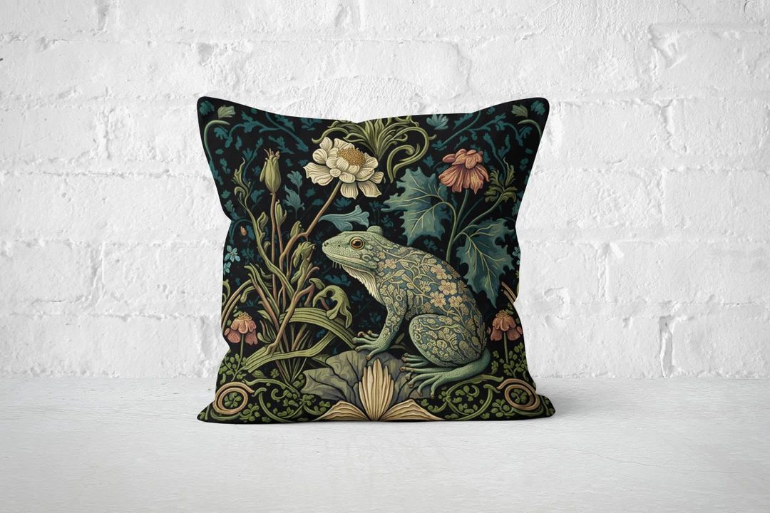 William Morris Frog in a Forest Pillow Frog Pillow, Cottagecore, Floral Pillow, Forest Frog Flora... | Etsy (US)