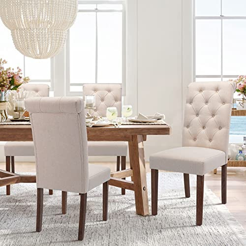 COLAMY Upholstered Dining Chairs Set of 4, Tufted Parsons Diner Chairs Fabric Dining Room Chairs Sid | Amazon (US)