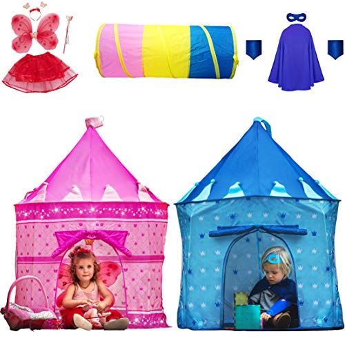 Playz Twin Boys & Girls Dress Up Castle Play Tent Bundle with 2 Tents, Crawl Tunnel, Butterfly Wings | Amazon (US)