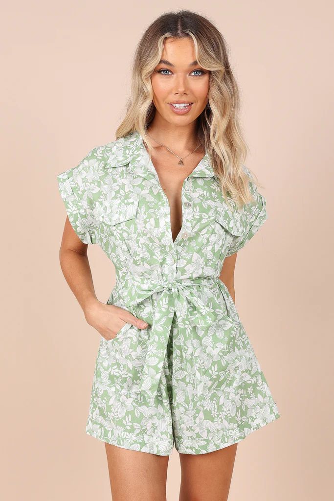 Volks Button Up Romper - Sage Floral | Petal & Pup (US)