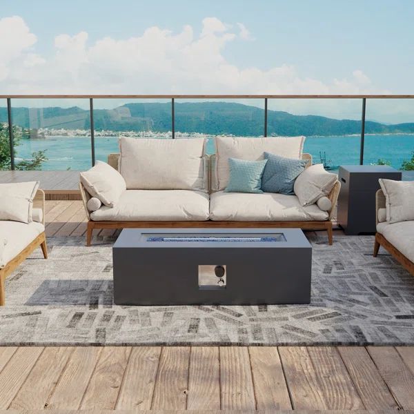 42'' Rectangle 50,000 BTU Patio Propane Iron Fire Pit Table with Tank Cover, Lid, Glass stone, Da... | Wayfair North America