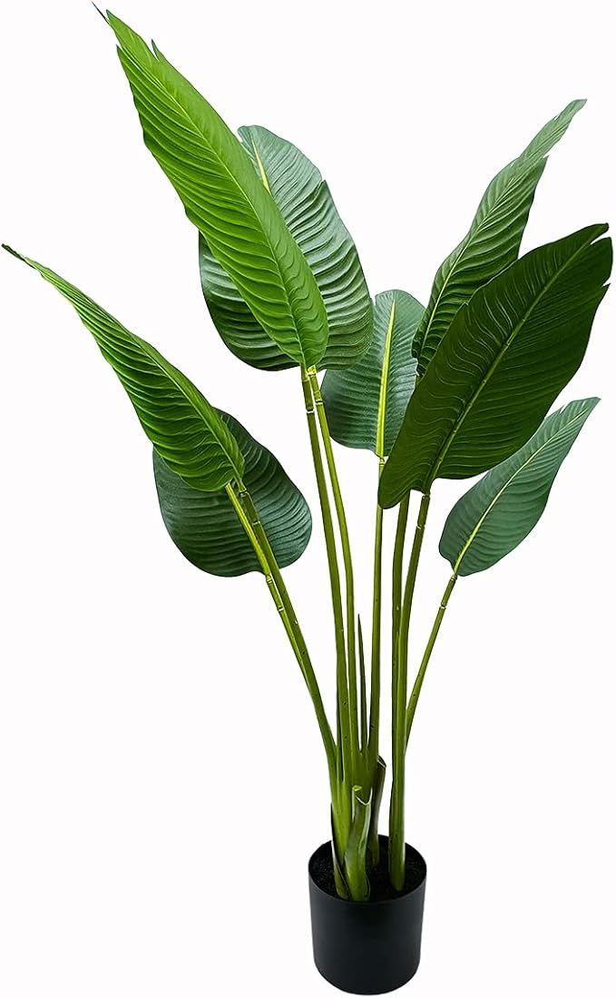 iPreference Artificial Birds of Paradise Plant Fake Banana Leaves Faux Banana Travelers Palm Tree... | Amazon (US)