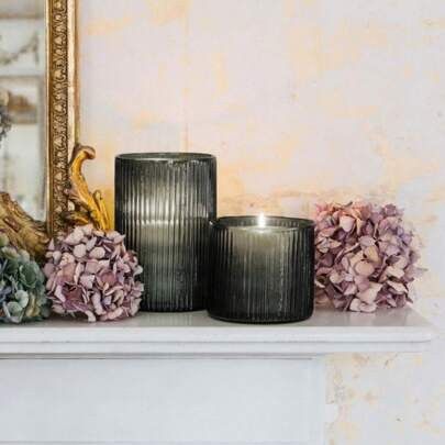 5" Decorative Smoke Glass Ribbed Pillar Candle Hurricane, Medium | SHEIN
