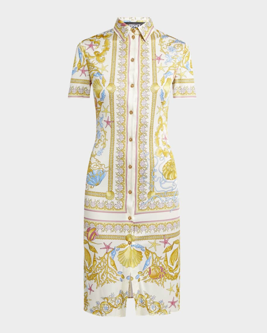 Versace Underwater Baroque-Print Jersey Shirtdress | Neiman Marcus