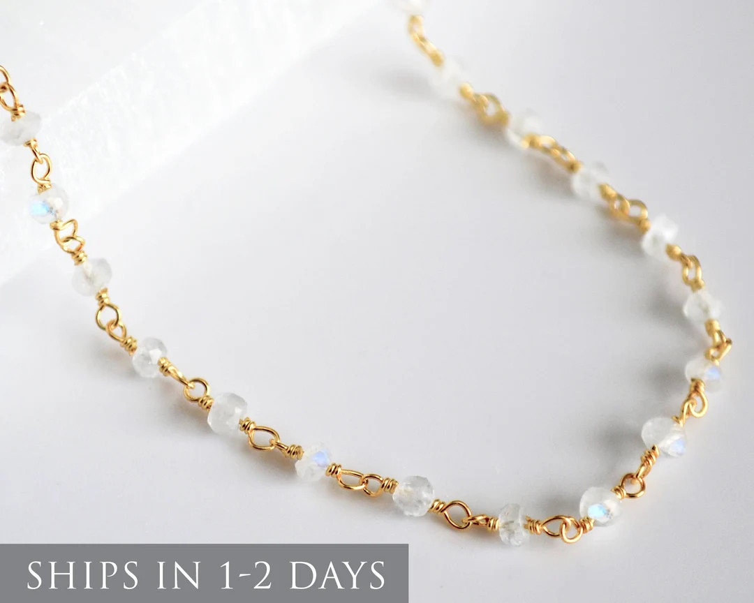 Dainty Beaded Rainbow Moonstone Necklace Rainbow Moonstone - Etsy | Etsy (US)