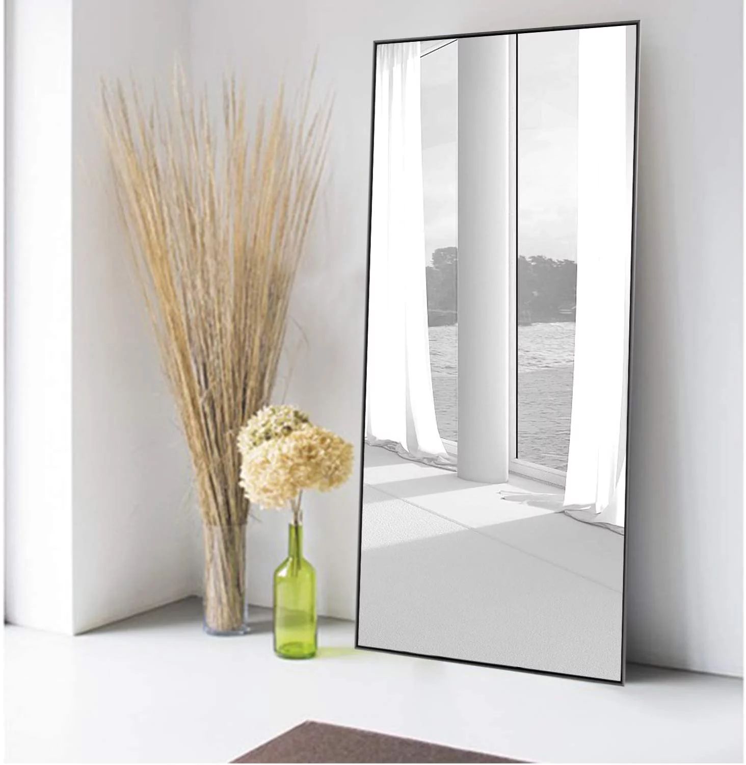 Neutype 47" x 22" Modern Rectangle Full Length Mirror Floor Mirror with Bracket,Black | Walmart (US)